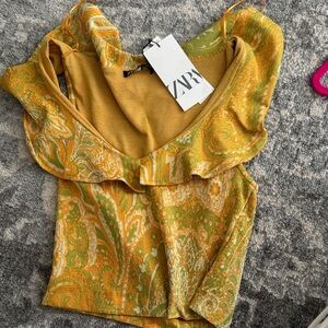 Zara Mustard and Olive Paisley Blouse